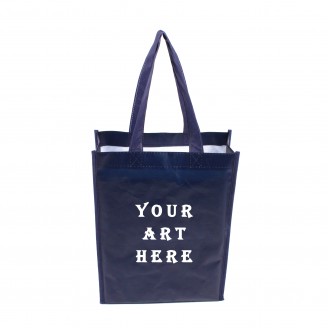 Navy Small Laminated Tote Bag 9.5" W x 12.5" H x 3.5" D